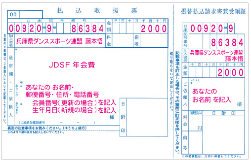  JDSF年会費　振込用紙見本